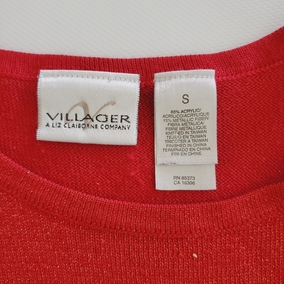 1237 * Villager Liz Claiborne Metallic Sparkle Sweater Red Size S - Picture 3 of 6